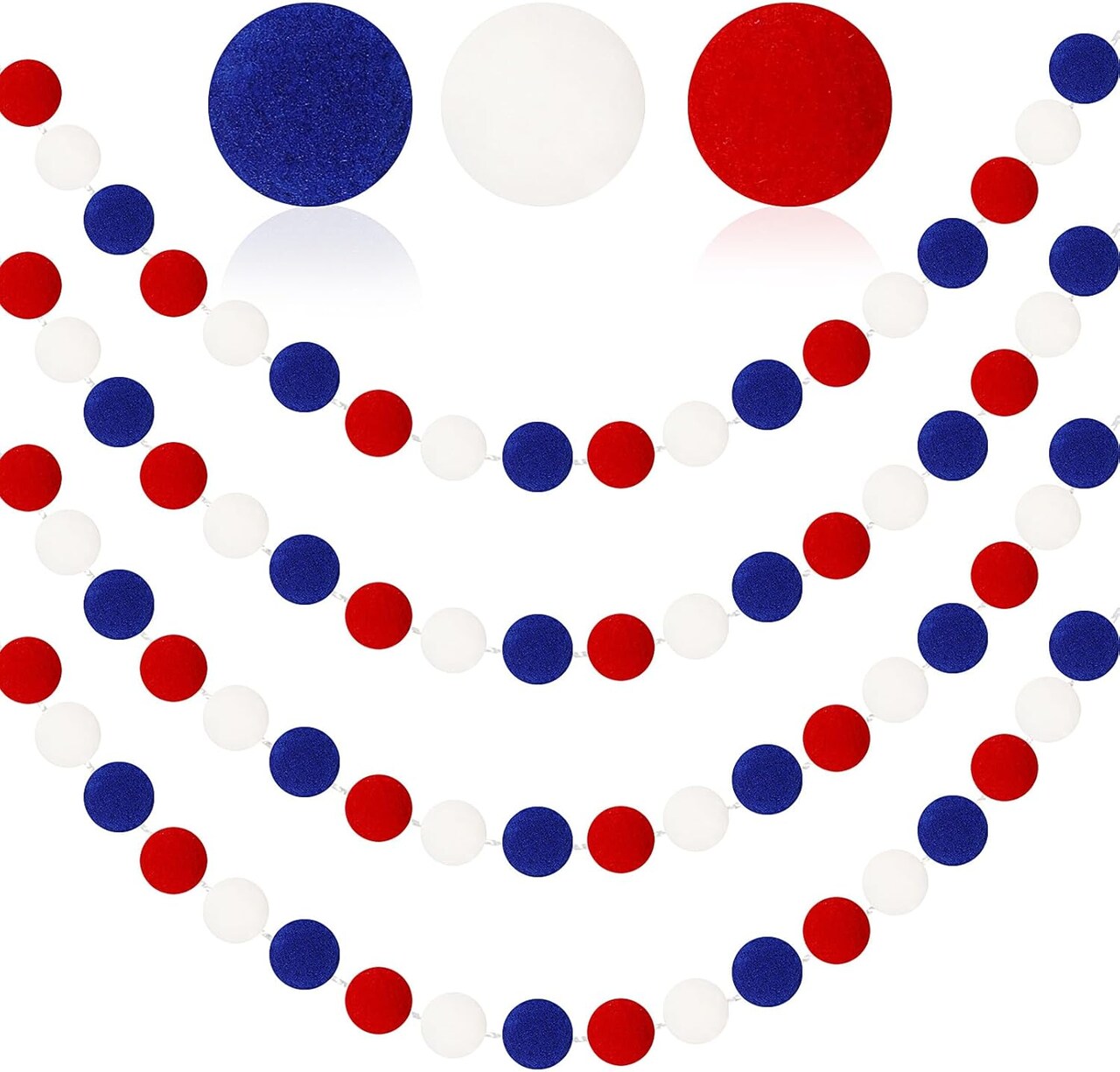 4 Pack 26.3 Feet 4th of July Pom Pom Garland Decorations, Red White Blue 30 Balls Independence Day Felt Ball Garland Patriotic Hanging Supplies for Memorial Day Labor Day Party Home Decor